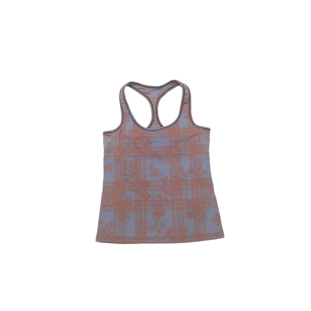 Women XS Finders Keepers Tank Top Athletic Shelf Bra Plaid Gray Floral Print